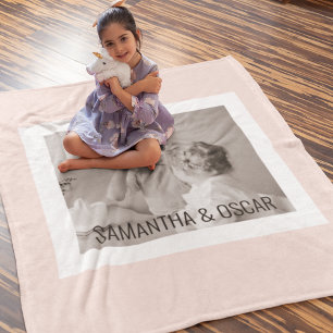 Couverture Polaire Photo Famille Moderne Pastel Rose Simple Cadeau