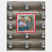 Couverture Polaire Photo Happy Valentines Red Heart Rustic Wood Mouse (Devant)