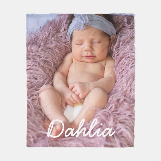 Couverture Polaire Photo mignonne avec nom Bébé Fleece Blanche photo (Devant)