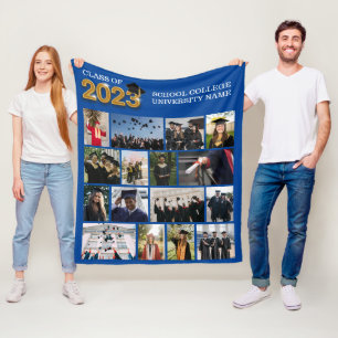 Couverture Polaire Photo personnalisée Classe de Graduation Blue de 2