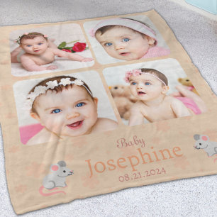 Couverture Polaire Photo personnalisée de bébé au nom mignon en pêche
