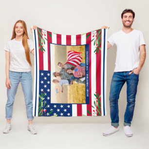 Couverture Polaire Photo personnalisée de Noël Patriotique drapeau am