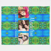 Couverture Polaire Photo texte personnalisé modèle thème paon (Devant (Horizontal))