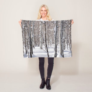 Couverture Polaire Photographie d'arbres trembles noirs et blancs Coz