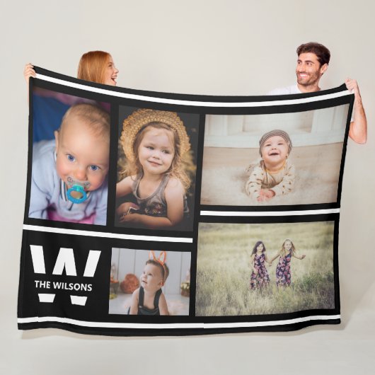 Couverture Polaire Photos multiples en noir et blanc Monogramme perso (En situation)