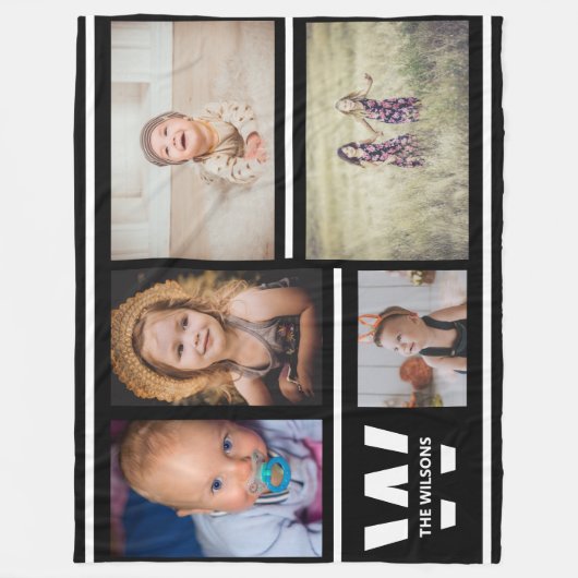 Couverture Polaire Photos multiples en noir et blanc Monogramme perso (Devant)