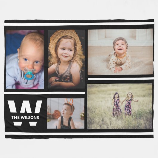 Couverture Polaire Photos multiples en noir et blanc Monogramme perso (Devant (Horizontal))