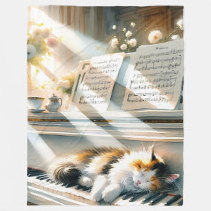 Couverture Polaire Piano de Cottage Ensoleillé Rêve Core avec Chat
