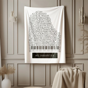 Couverture Polaire Piano Word Cloud cadeau pour professeur de piano
