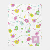 Couverture Polaire Pickleball Personnalisé Monogramme Bleu Vert Rose (Devant)
