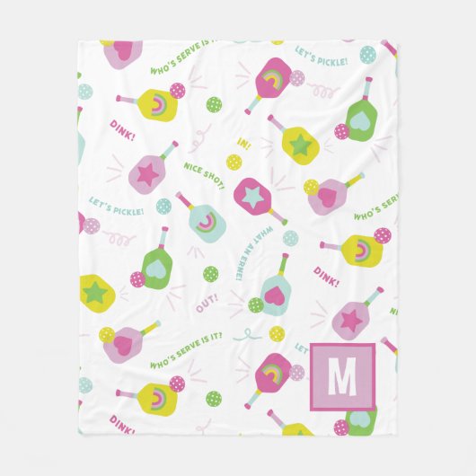 Couverture Polaire Pickleball Personnalisé Monogramme Bleu Vert Rose (Devant)