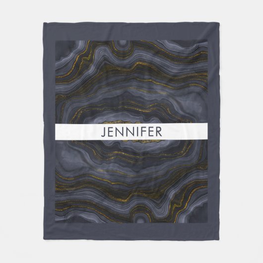 Couverture Polaire Pierre d'Agate Noir & Or moderne Abstrait (Devant)