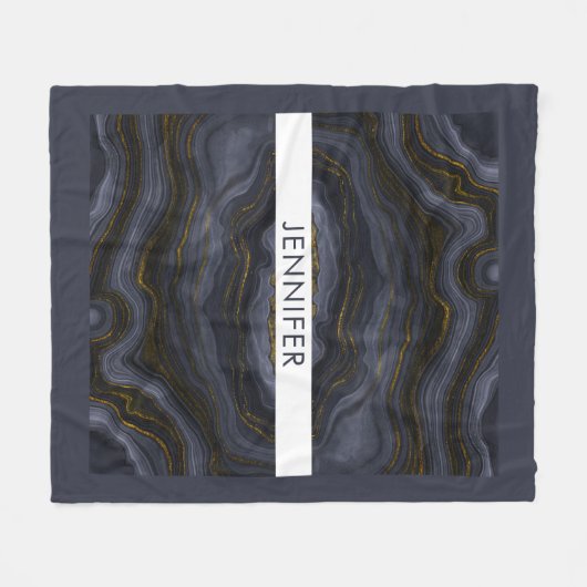 Couverture Polaire Pierre d'Agate Noir & Or moderne Abstrait (Devant (Horizontal))