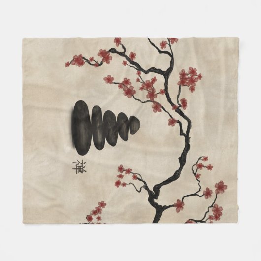 Couverture Polaire Pierres zen Sakura Tree (Devant (Horizontal))