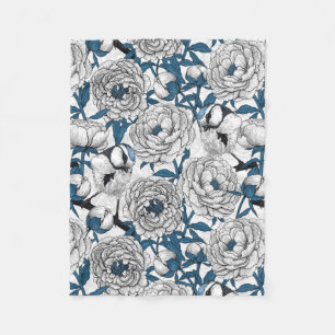 Couverture Polaire Pies blanches et mésanges bleues