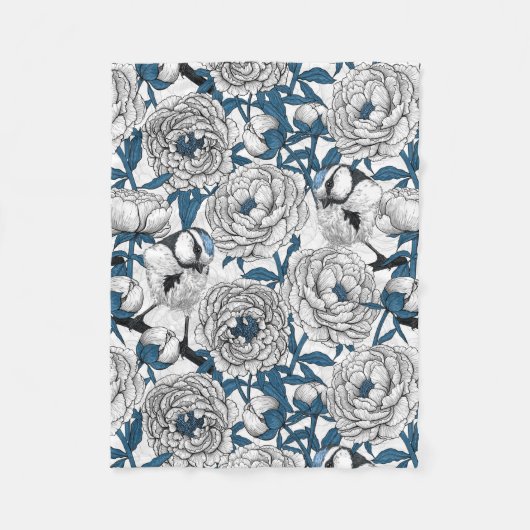 Couverture Polaire Pies blanches et mésanges bleues (Devant)