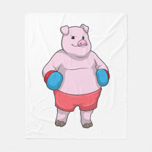 Couverture Polaire Pig at Boxing with Boxing gloves