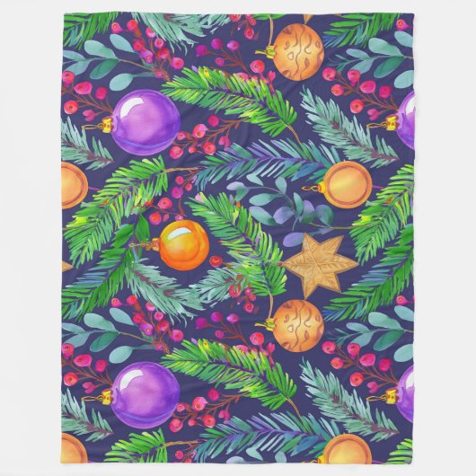 Couverture Polaire Pin de Noël et ornements violet motif (Devant)