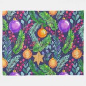 Couverture Polaire Pin de Noël et ornements violet motif (Devant (Horizontal))