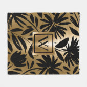 Couverture Polaire Pinceau Floral noir et or (Devant (Horizontal))
