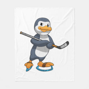 Couverture Polaire Pingouin au hockey sur glace avec bâton de hockey