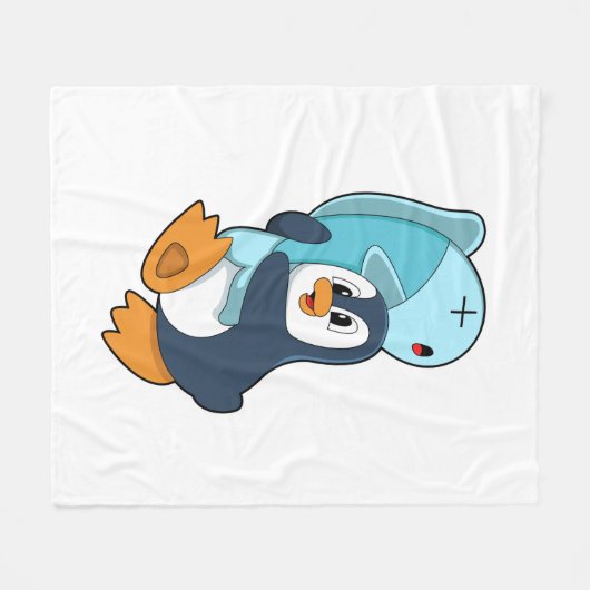 Couverture Polaire Pingouin avec poisson (Devant (Horizontal))