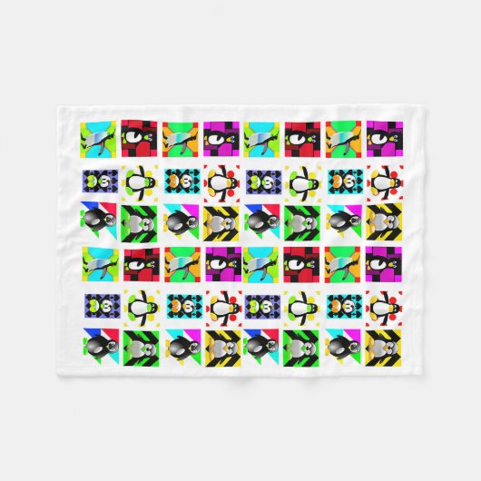 Couverture Polaire Pingouin Cartoon Oiseaux Collage d'art Abstrait (Devant (Horizontal))