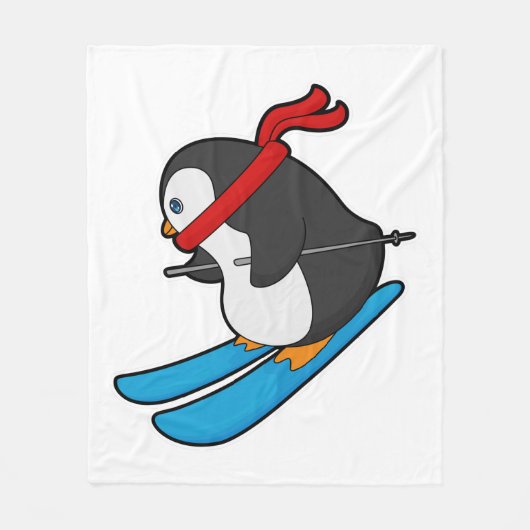 Couverture Polaire Pingouin comme skieur avec ski (Devant)