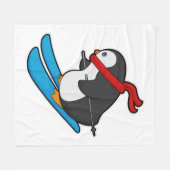 Couverture Polaire Pingouin comme skieur avec ski (Devant (Horizontal))