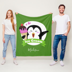Couverture Polaire Pingouin crème glacée personnalisé nom et couvertu