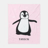 Couverture Polaire Pingouin de bébé moderne et rose personnalisé (Devant)