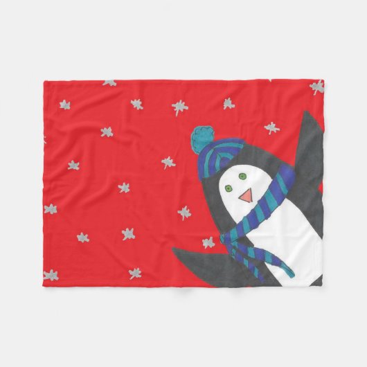 Couverture Polaire Pingouin de Noël en rouge (Devant (Horizontal))