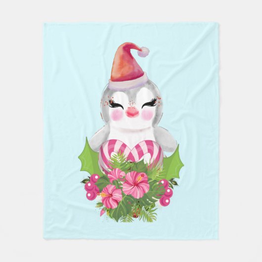 Couverture Polaire Pingouin de Noël mignon à Santa Hat (Devant)
