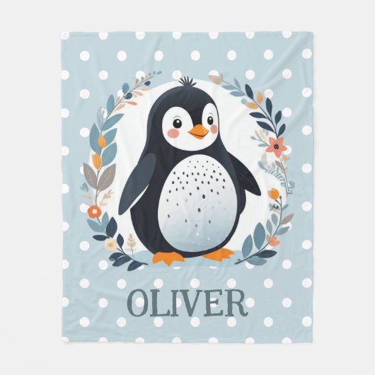 Couverture Polaire Pingouin floral mignon avec Pois (Devant)