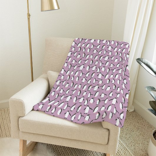 Couverture Polaire Pingouins d'hiver Motif sur Snowy Purple