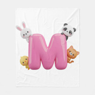 Couverture Polaire Pink 3D Letter M Fleece Baby Blanket with Animals