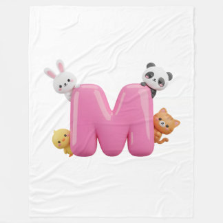 Couverture Polaire Pink 3D Letter M Fleece Throw Blanket with Animals