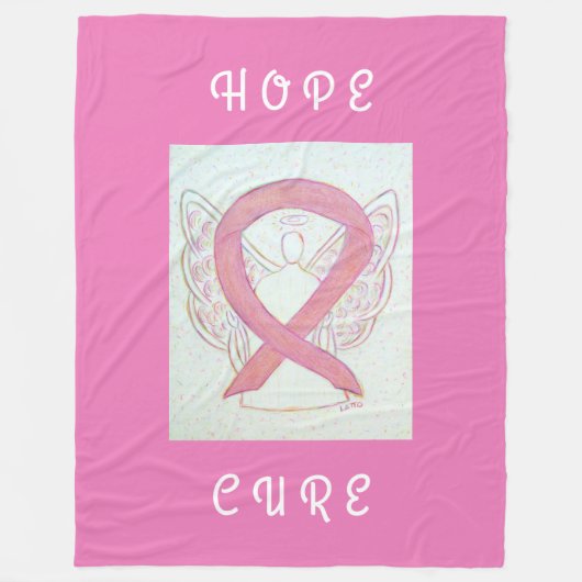 Couverture Polaire Pink Awareness Ribbon Angel Cancer Chemo Blanche (Devant)