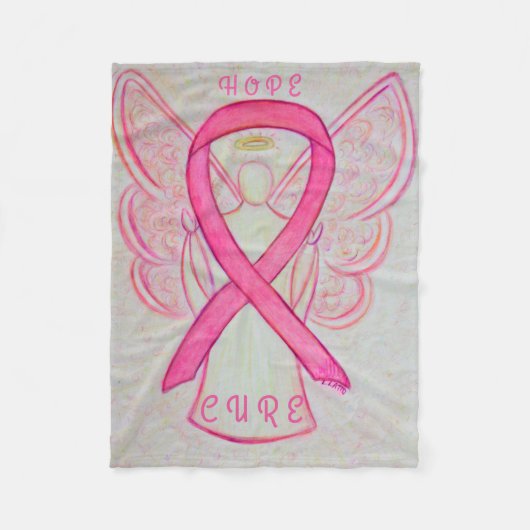 Couverture Polaire Pink Awareness Ribbon Angel Cancer Chemo Blanche (Devant)