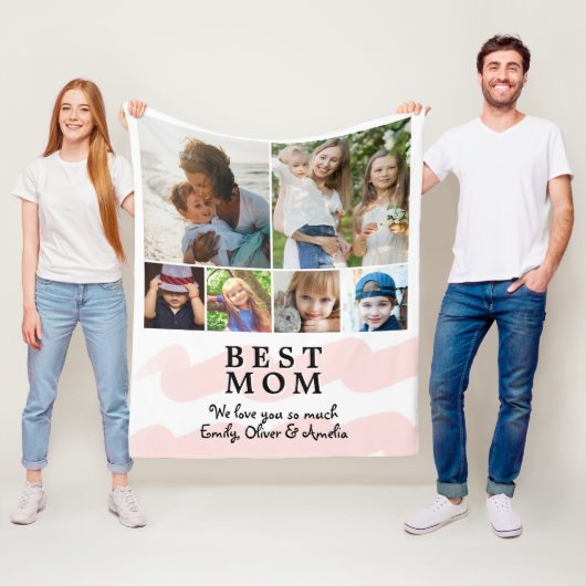 Couverture Polaire Pink Best Mom Aquarelle 6 Photo Collage (En situation)