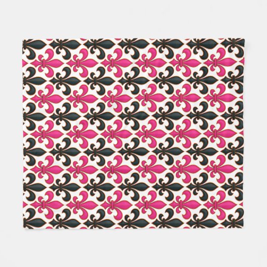 Couverture Polaire Pink Black Baroque Fleur-de-lis Pattern Design  (Devant (Horizontal))