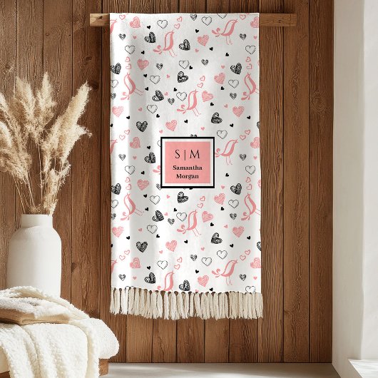 Couverture Polaire Pink Black Hearts Sweet I Love You Wedding Gift  