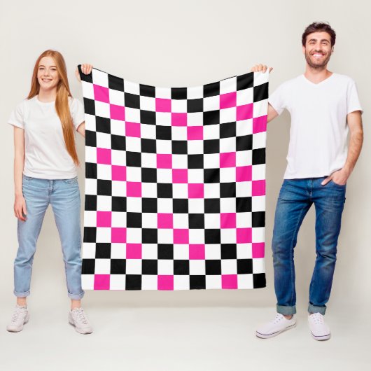 Couverture Polaire Pink Black White Checkered Pattern Design  (En situation)
