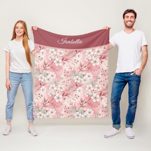 Couverture Polaire Pink cherry blossom Personalized (En situation)