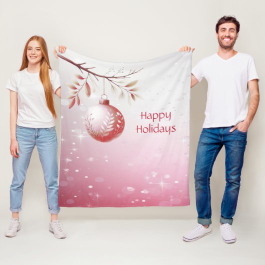 Couverture Polaire Pink Christmas Ball Holiday Fleece Blanche (En situation)