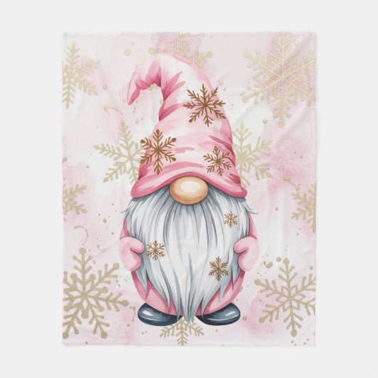 Couverture Polaire Pink Christmas Gnome Gold Snowflakes (Devant)