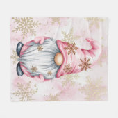 Couverture Polaire Pink Christmas Gnome Gold Snowflakes (Devant (Horizontal))