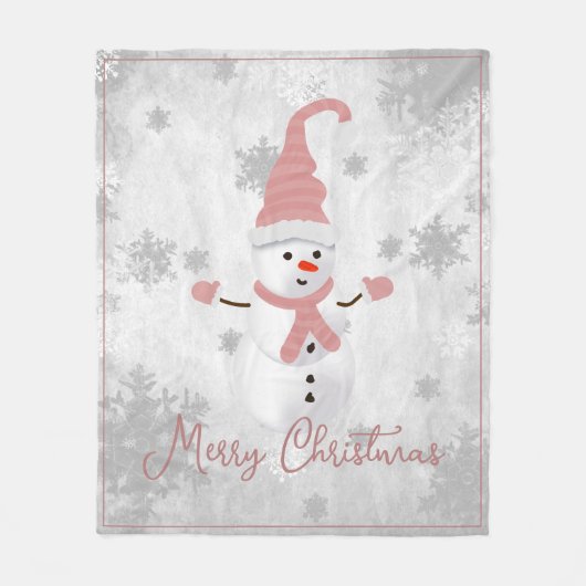 Couverture Polaire Pink Cute Snowman Holiday Fleece Blanche (Devant)