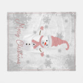 Couverture Polaire Pink Cute Snowman Holiday Fleece Blanche (Devant (Horizontal))