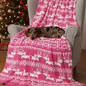 Couverture Polaire Pink Dachshund Fair Isle Christmas Blanket